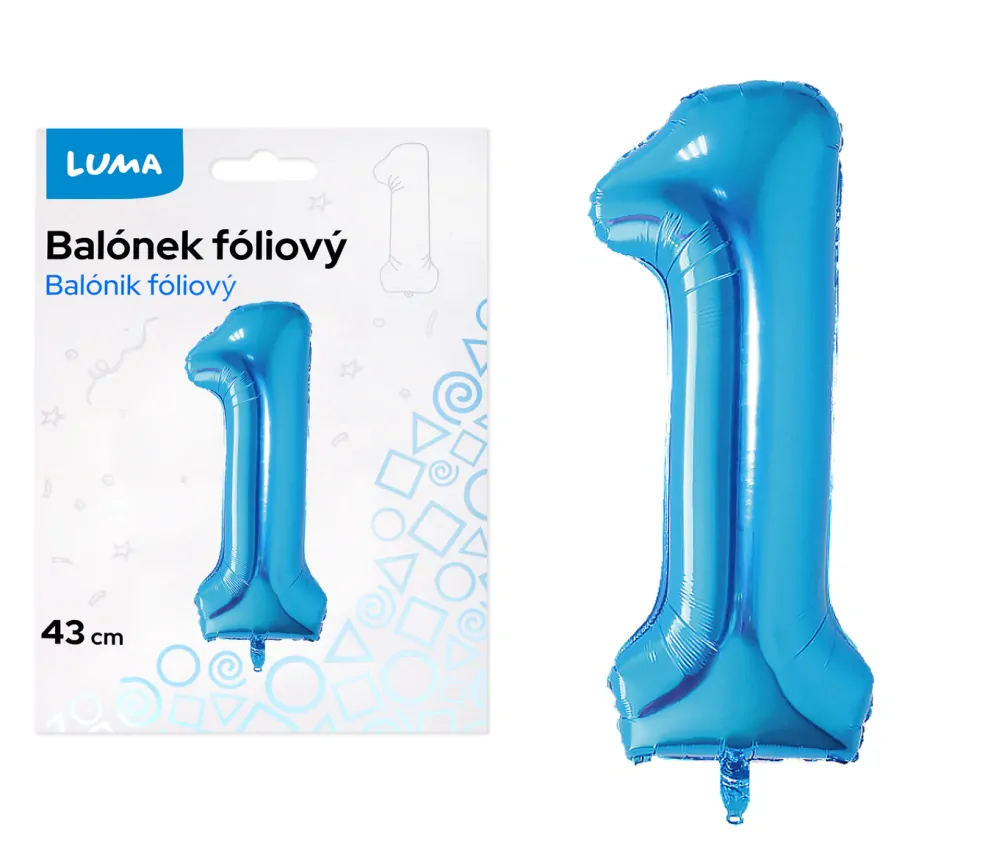 BALÓNEK FOLIOVÝ č. 1 MODRÝ 43cm LUMA