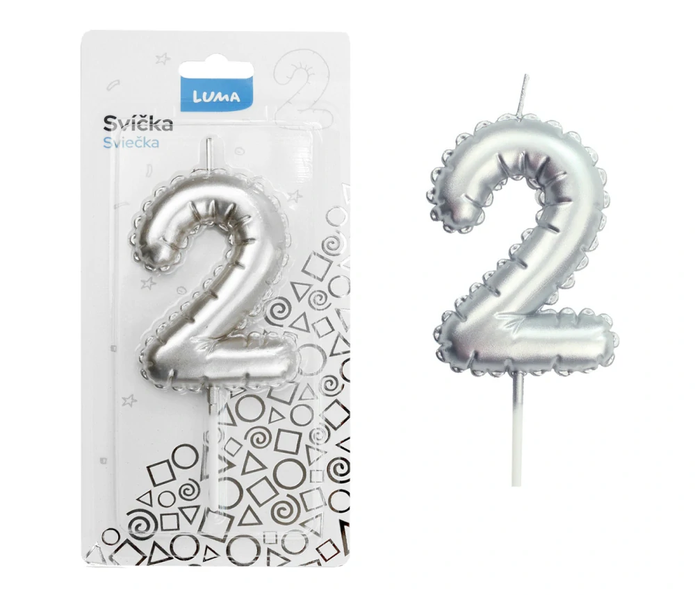 SVÍČKA Č. 2 BALÓNEK STŘÍBRNÝ LUMA