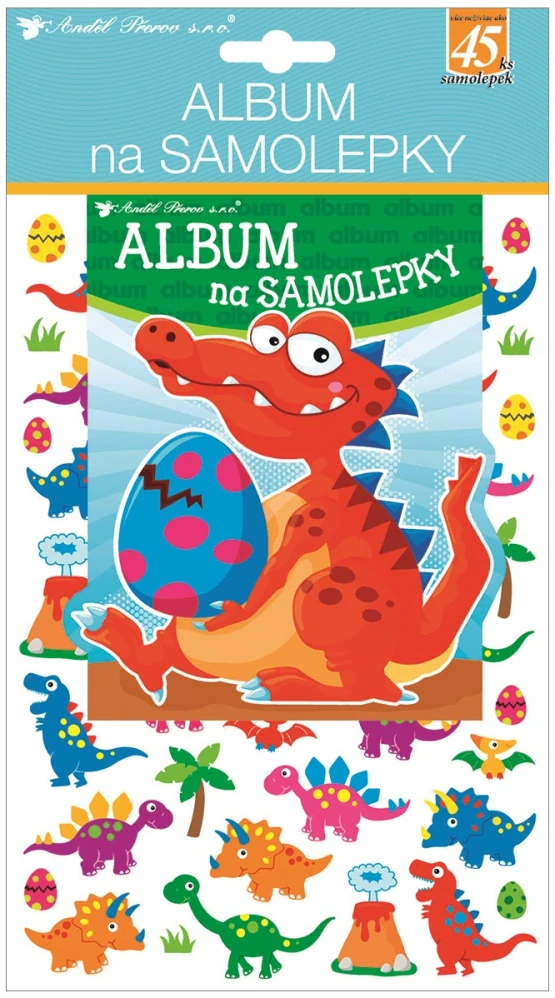 ALBUM NA SAMOLEPKY HOLOGRAM 45 SAMOLEPEK 16x29 cm DINOSAUŘI