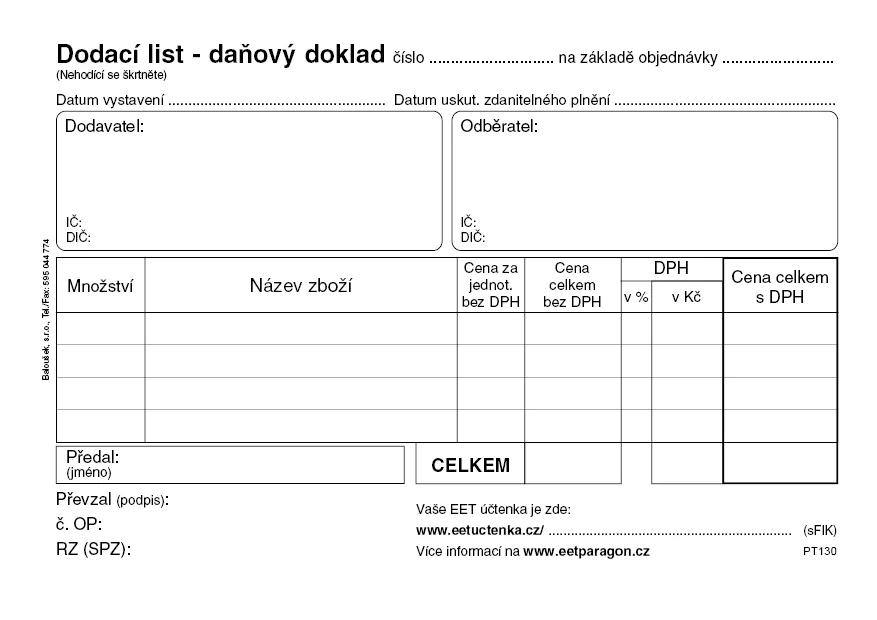 DODACÍ LIST A6 SAMOPROPIS PT130