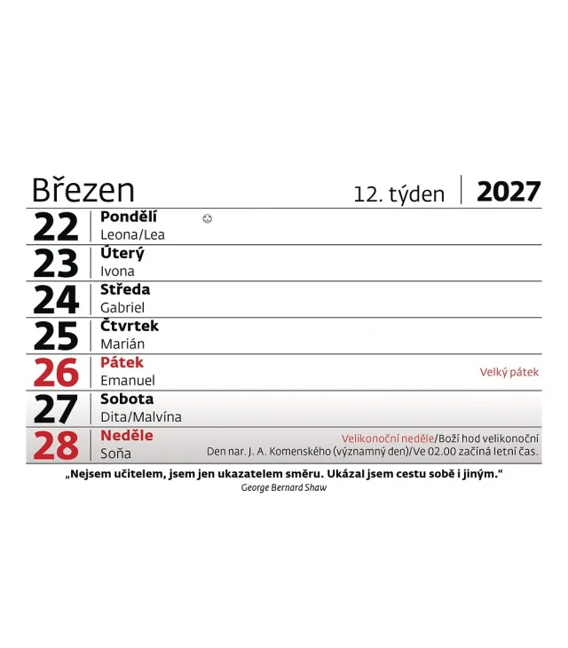KALENDÁŘ TÝDENNÍ "S" S CITÁTY 2027