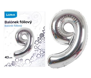 BALÓNEK FOLIOVÝ č. 9 STŘÍBRNÝ 43cm LUMA