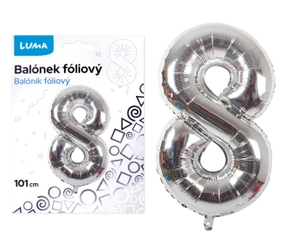 BALÓNEK FOLIOVÝ č. 8 STŘÍBRNÝ 101cm LUMA