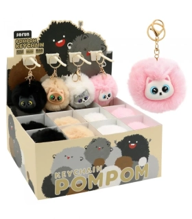 PLYŠOVÁ KLÍČENKA POMPON KOČKA MIX